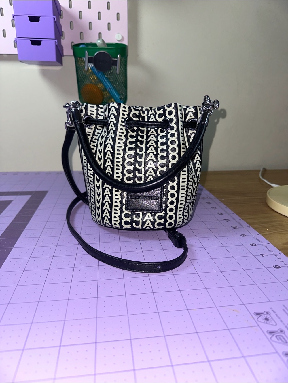 Marc Jacobs Black & White Monogram Crossbody Mini Bucket Bag